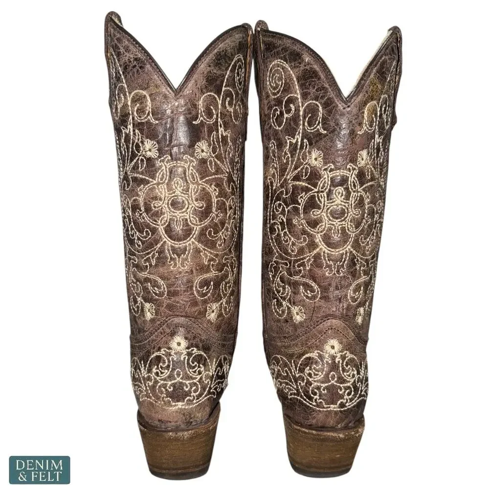 Corral‎ Youth Embroidered Snip Toe Cowboy Western Boots Cowhide Leather Size 3.5